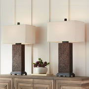 360 Lighting Caldwell Rustic Farmhouse Table Lamps 24.75 High Set of 2 Bronze Hammered Fabric Rectangular Shade for Bedroom Living Room Bedside