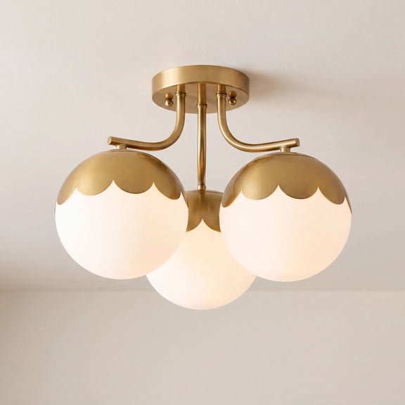 Possini Euro Design Camila 16" Mid Century Modern Semi Flush-Mount Ceiling Light Fixture Kitchen Round 3-Light Gold Antique Brass Finish