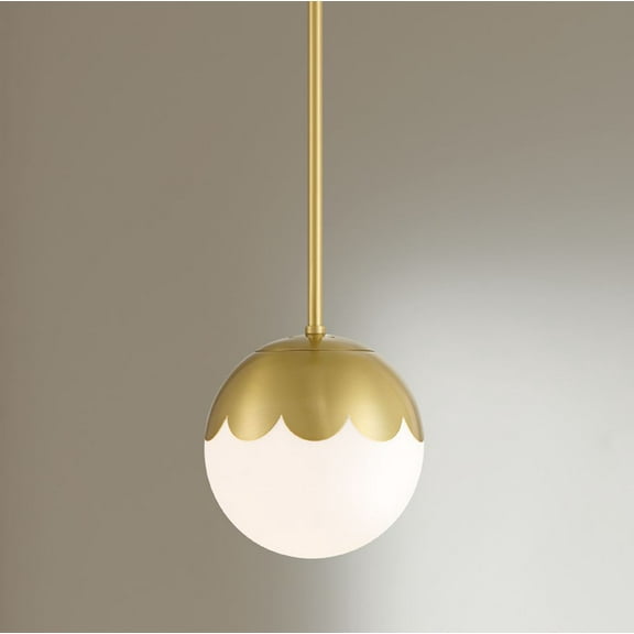 360 Lighting Camila 7" Mid Century Modern Pendant Ceiling Light Fixture Dining Room Over Table Globe Antique Brass Finish Mini