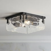 360 Lighting Cassington Modern Farmhouse Ceiling Light Flush Mount Fixture 11 3/4" Wide Washed Black 2-Light Art Glass for Bedroom Kitchen Living Room