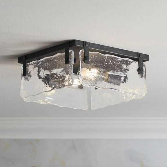 360 Lighting Cassington Modern Farmhouse Ceiling Light Flush Mount Fixture 11 3/4" Wide Washed Black 2-Light Art Glass for Bedroom Kitchen Living Room