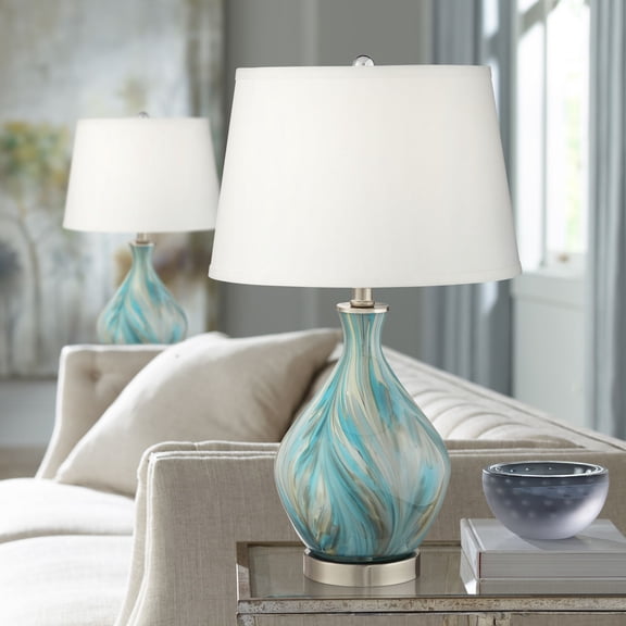Possini Euro Design Cirrus 22" High Vase Modern Accent Table Lamps Set of 2 Blue Gray Handcrafted Art Glass Living Room (Colors May Vary)