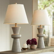 360 Lighting Clarice 25" High Modern Coastal Table Lamps Set of 2 USB Port Concrete Gray Finish White Shade Living Room Charging