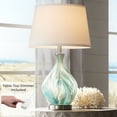 thumbnail image 1 of 360 Lighting Coastal Accent Table Lamp with Table Top Dimmer 22" High Blue Gray Glazed Glass White Fabric Tapered Drum for Bedroom (Color May Vary), 1 of 9