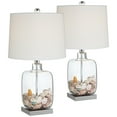 thumbnail image 1 of 360 Lighting Coastal Accent Table Lamps 21.75" High Set of 2 Clear Glass Fillable Sea Shells White Drum Shade for Living Room Family Bedroom, 1 of 6