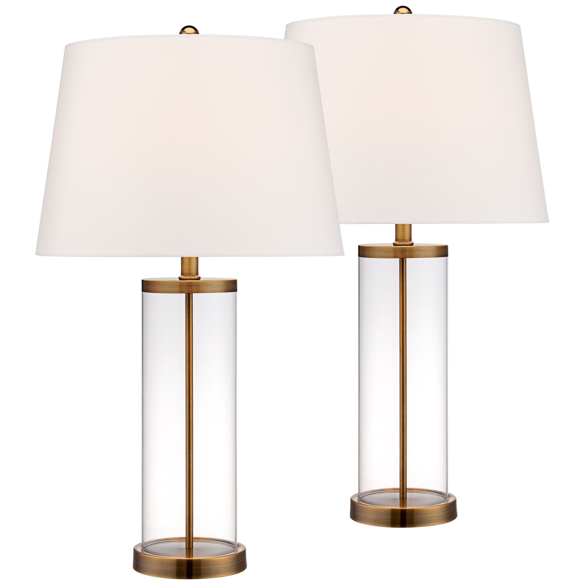 360 Lighting Coastal Table Lamp Glass Cylinder Gold Fillable White Drum