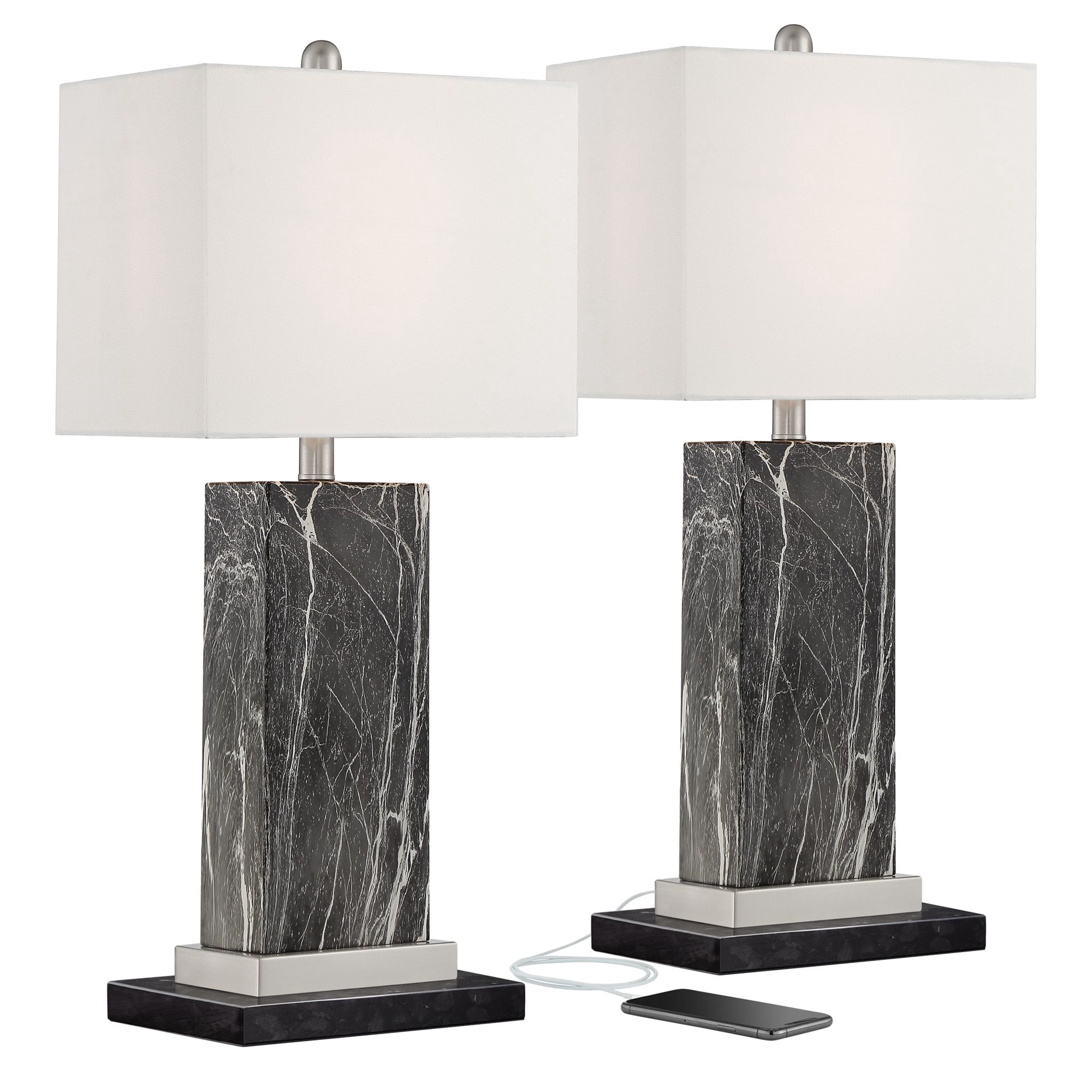 360 Lighting Connie Modern Table Lamps Set of 2 with Black Marble Riser