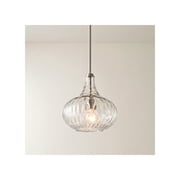 Franklin Iron Works Cora Brushed Nickel Mini Pendant Light 11" Wide Modern Clear Textured Glass Shade for Dining Room House Foyer Kitchen Island