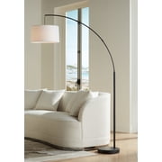360 Lighting Cora Modern Industrial 72 Tall Arc Floor Lamp with Smart Socket Black Metal White Drum Shade for Living Room Reading