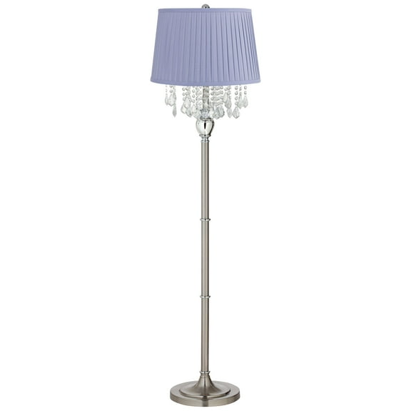 360 Lighting Crystals Traditional 60 1/2" Tall Standing Floor Lamp Silver Metal Satin Steel Finish Drum Shay Lilac Purple Shade