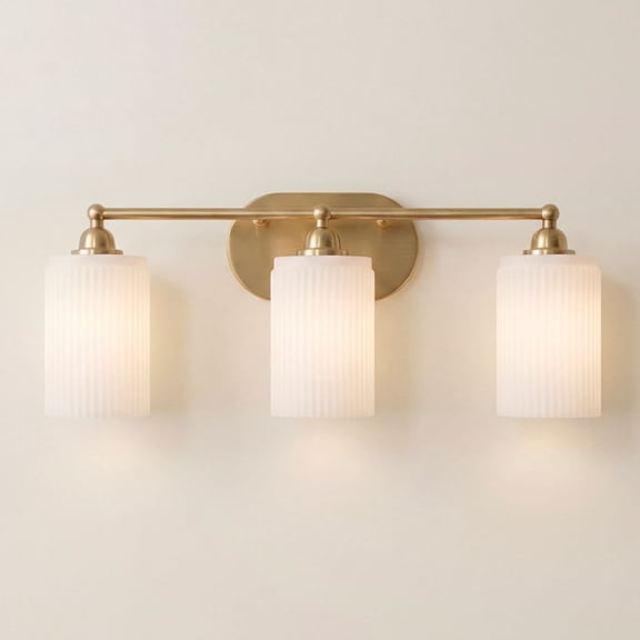 360 Lighting David 22" Wide Soft Gold and Fluted Glass 3-Light Bath Light