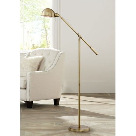 Regency Hill Dawson Traditional Pharmacy Floor Lamp 55" Tall Brass Metal Adjustable Boom Arm Dome Head for Living Room Reading Bedroom Office