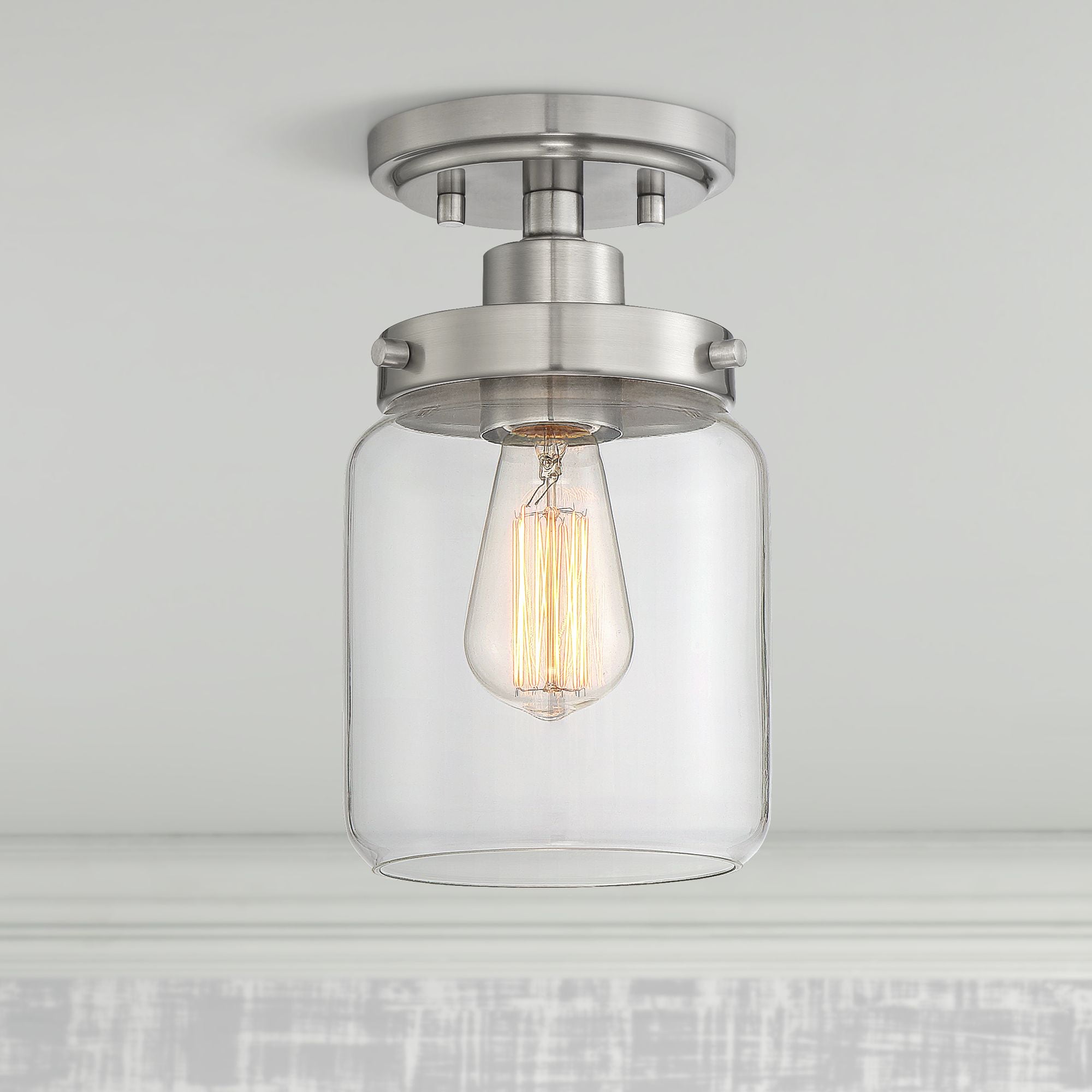 Brushed Nickel and Clear Glass Semi Flush Mount Ceiling Light