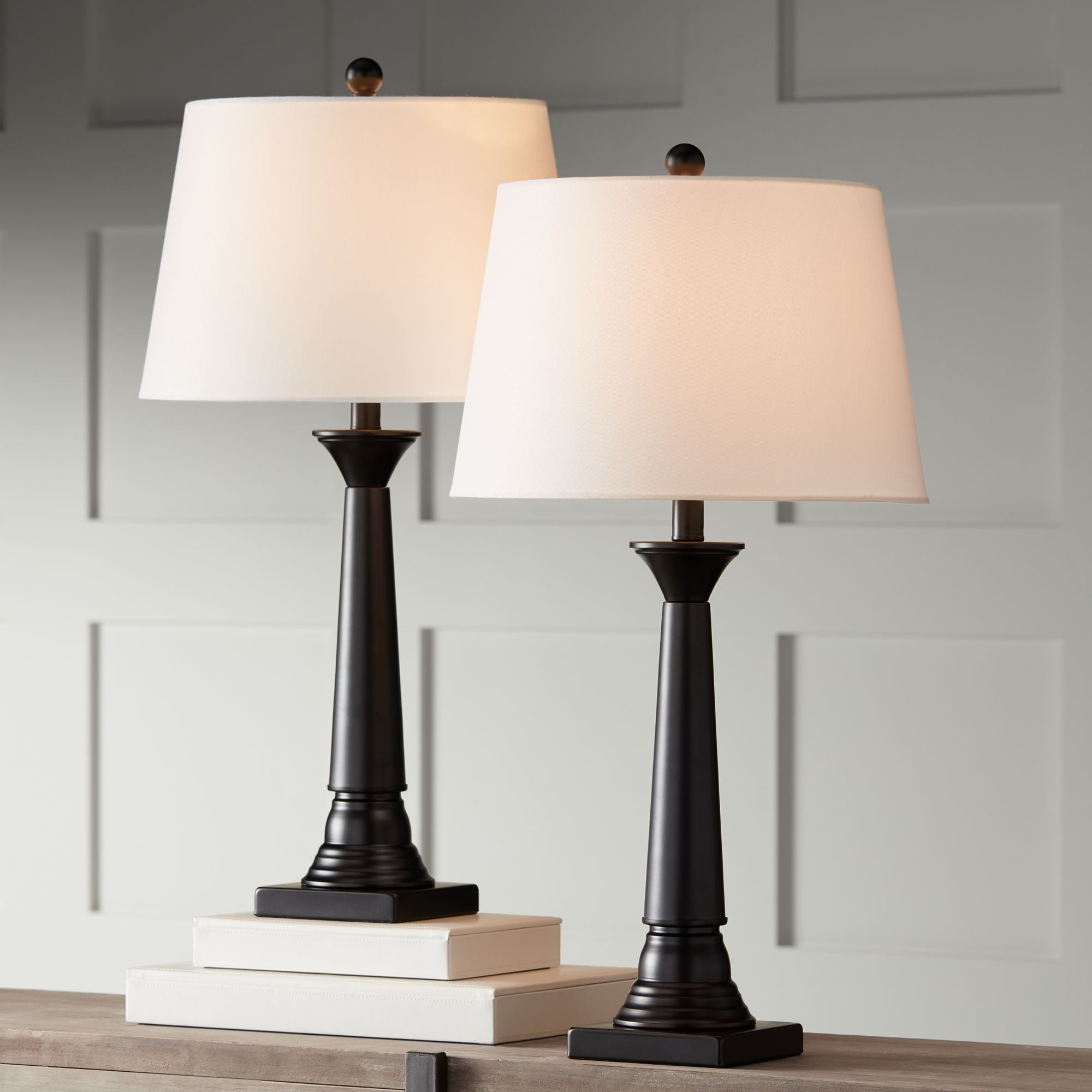 360 Lighting Dolbey Rustic Farmhouse Table Lamps 28" Tall Set of 2 Bronze Off White Drum Shade for Bedroom Living Room Bedside Nightstand Office House