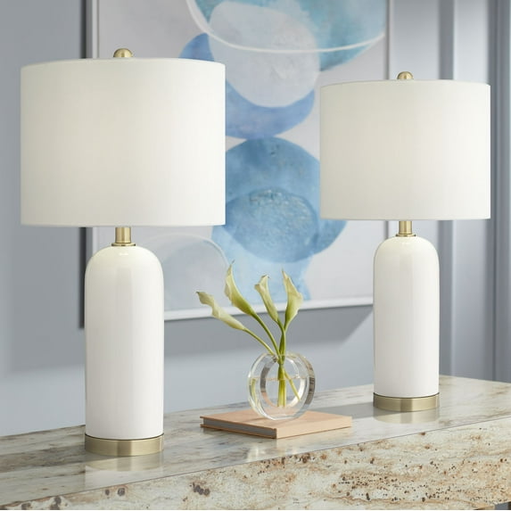 360 Lighting Draper 26" High Modern Coastal Table Lamps Set of 2 White Ceramic Living Room Bedroom Bedside Nightstand House