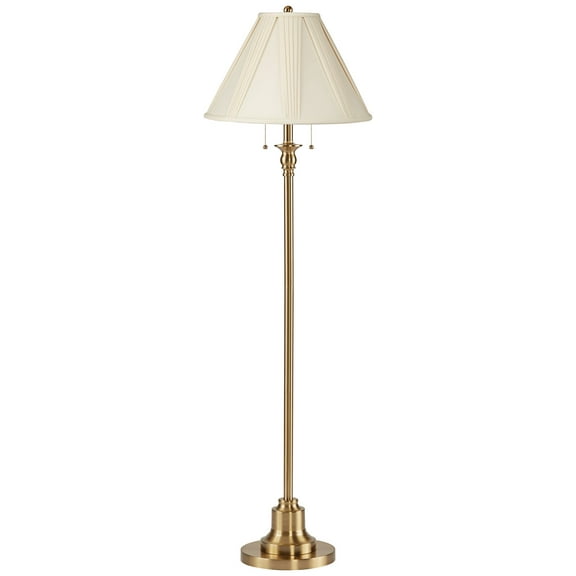 360 Lighting Dyna Traditional 58" Tall Standing Floor Lamp Pole Pull Chain Gold Antique Brass Finish Pleated White French Shade