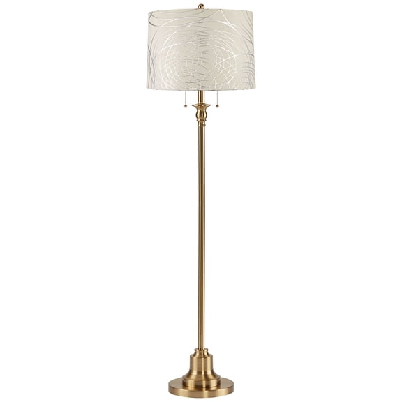 360 Lighting Dyna Traditional 58" Tall Standing Floor Lamp Pole Pull Chain Gold Antique Brass Finish Drum Silver Circles Shade