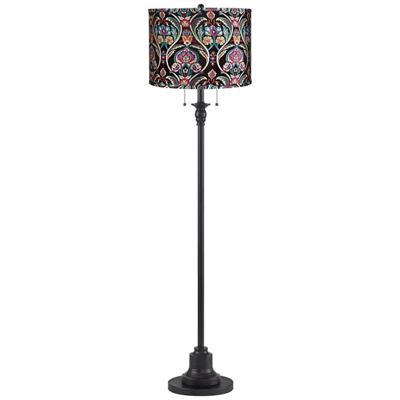 360 Lighting Dyna 58" High Black and Bohemian Embroidered Shade 2-Light Floor Lamp
