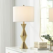 360 Lighting Elka Modern Mid Century Table Lamp 28 Tall Brass Geometric Metal White Drum Shade for Bedroom Living Room Bedside Nightstand Office Home