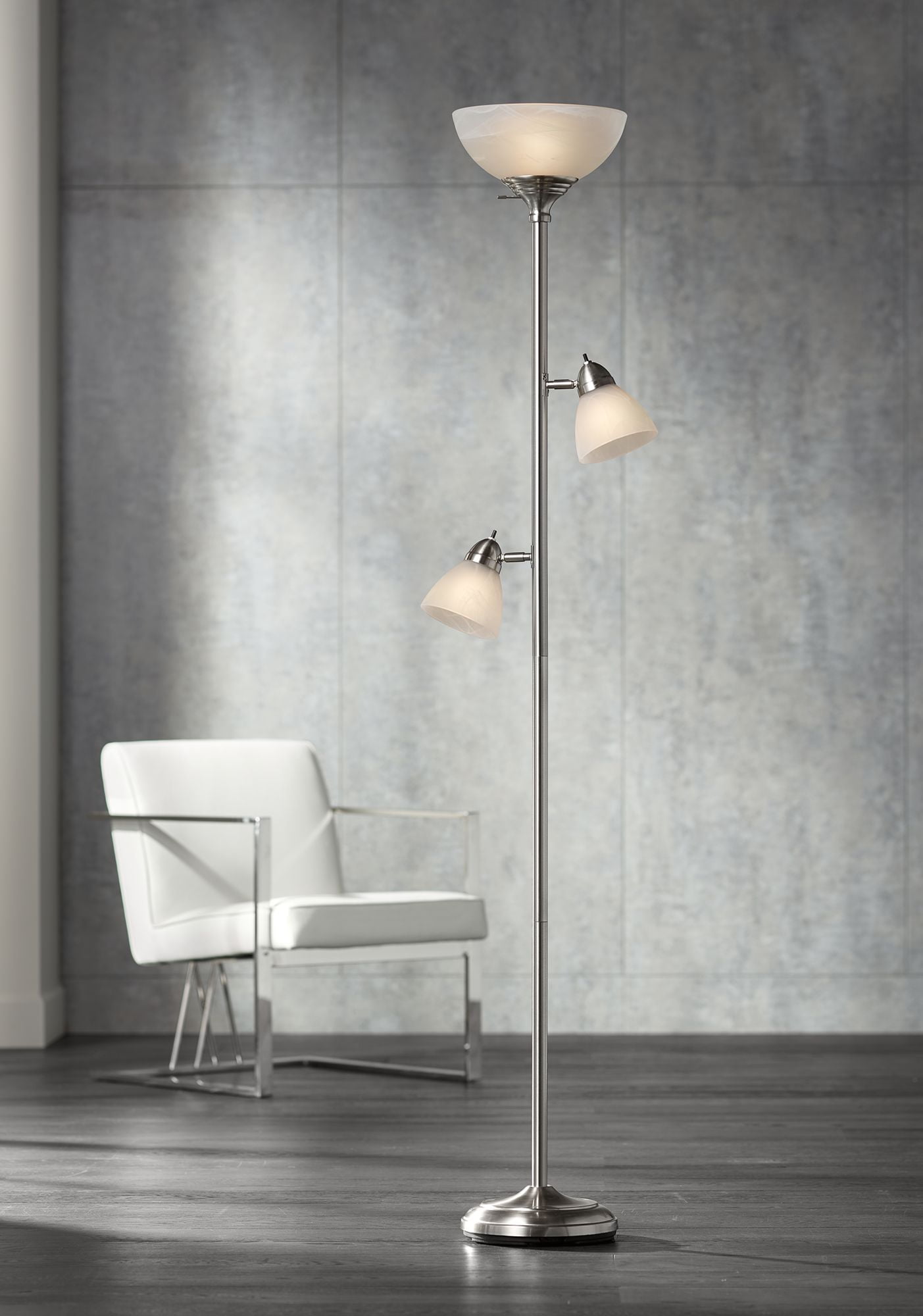 Ellery Brushed Nickel Torchiere Floor Lamp with Adjustable Side Lights