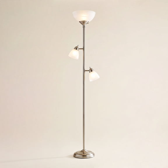 Possini Euro Design Ellery Modern Torchiere Floor Lamp with Side Lights 72" Tall Brushed Nickel Frosted White Glass Shade for Living Room Reading