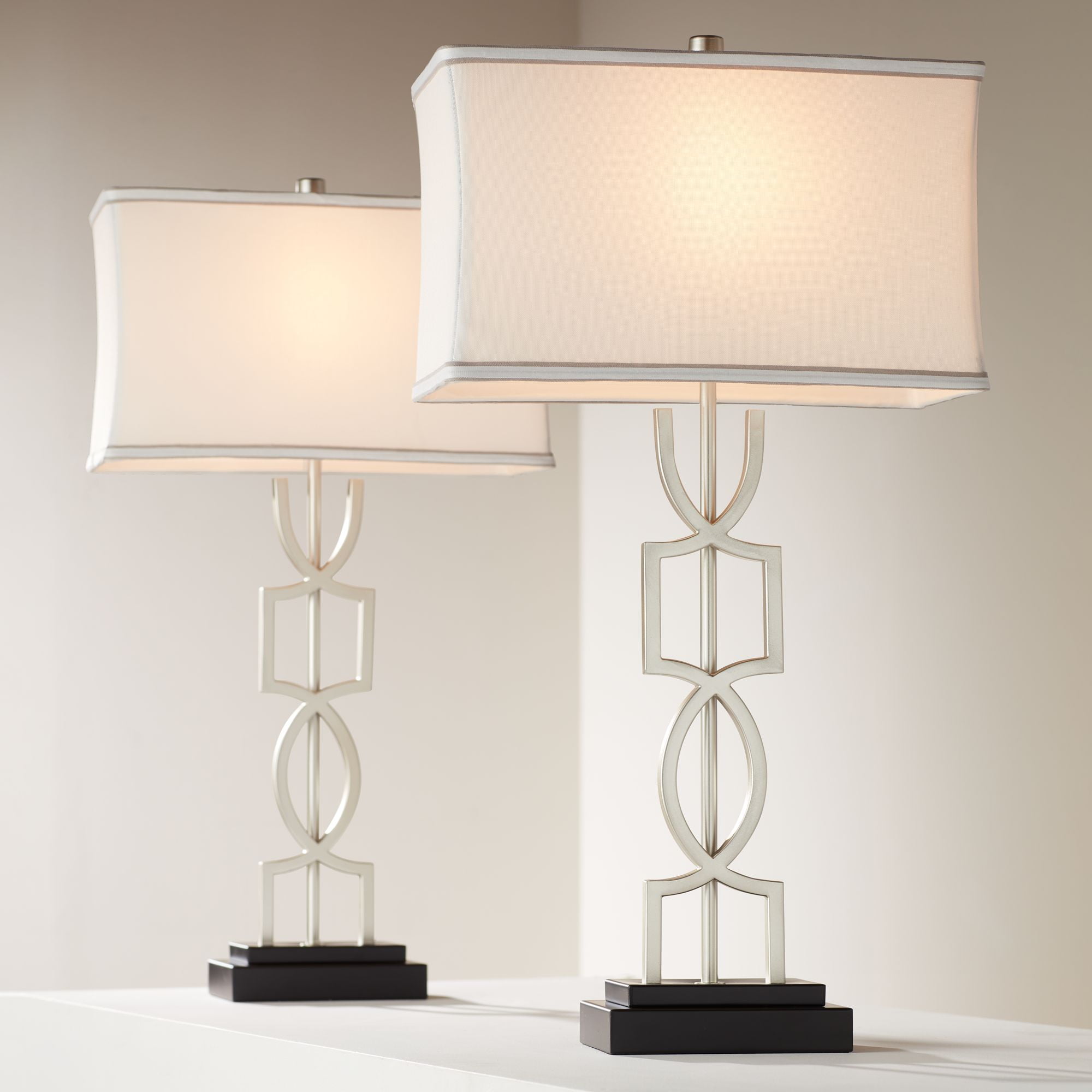 Evan Brushed Nickel Table Lamps with USB and Dimmer Set