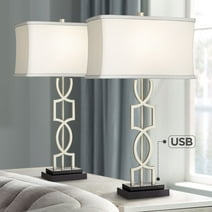 360 Lighting Evan Modern Table Lamps 28 1/2" Tall Set of 2 Brushed Nickel with USB Charging Port White Rectangular Shade for Bedroom Living Room House