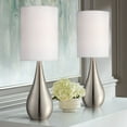 thumbnail image 1 of 360 Lighting Evans Modern Accent Table Lamps 21" High Set of 2 Brushed Nickel Metal Teardrop White Cylinder Shade for Bedroom Living Room House Home, 1 of 8