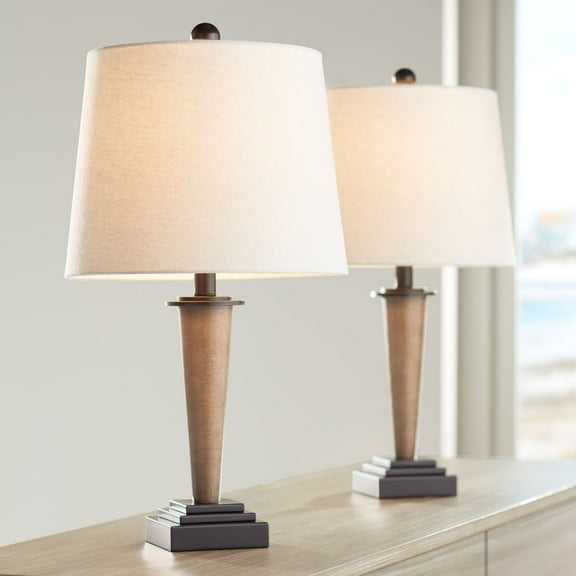 360 Lighting Fernbank 23 1/2" High Small Farmhouse Rustic Accent 3-Way Table Lamps Set of 2 USB Port Brown Bronze Finish Metal Charging