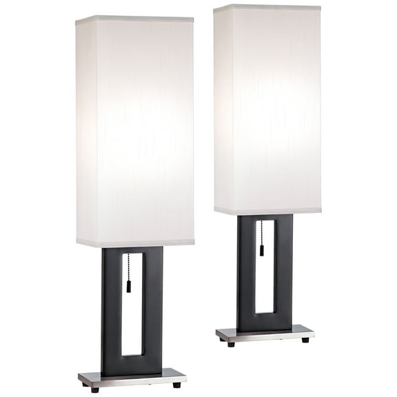 360 Lighting Floating Rectangle Modern Table Lamps 30" Tall Set of 2 Black Metal Open Frame White Fabric Box Shade for Bedroom Living Room Bedside