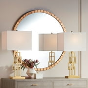 360 Lighting Gale Modern Mid Century Table Lamps 26" High Set of 2 Brushed Gold Grid Metal White Shade for Bedroom Living Room Bedside Nightstand Kids