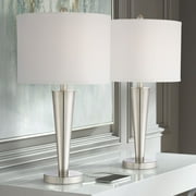360 Lighting Geoff Modern Table Lamps 26" High Set of 2 Brushed Nickel with USB Charging Port White Drum Shade for Bedroom Living Room Bedside Desk