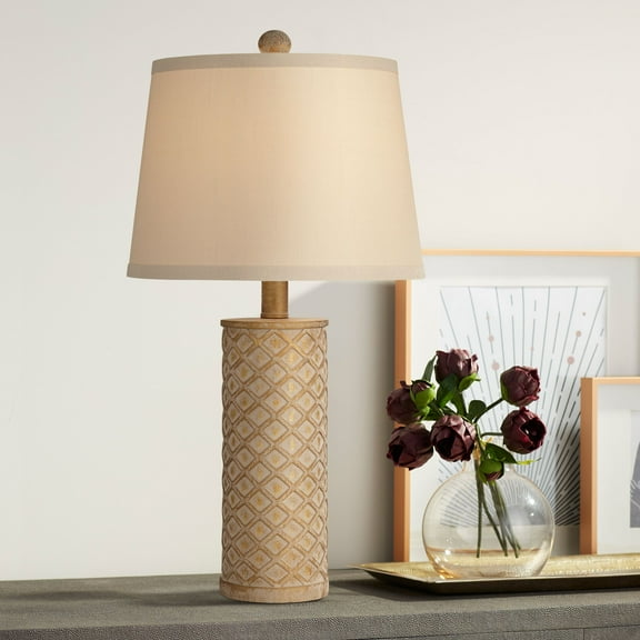 360 Lighting Gisele Cottage Table Lamp 24" High Gold Wash Lattice Column Tapered Drum Shade for Bedroom Living Room Bedside Nightstand Office Kids