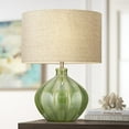 thumbnail image 1 of 360 Lighting Gordy Modern Accent Table Lamp Handcrafted 20 1/2" High Ribbed Green Ceramic Oatmeal Fabric Drum Shade for Bedroom Living Room Bedside, 1 of 8