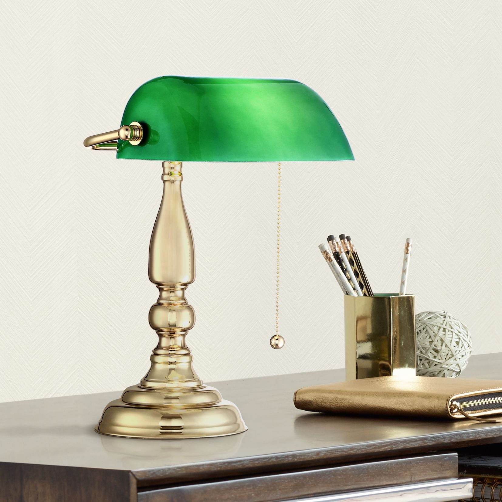 360 Lighting Hammond Traditional Piano Banker Desk Lamp 14 High Brass  Plating Green Glass Shade for Bedroom Bedside Nightstand Office Kids House  Home