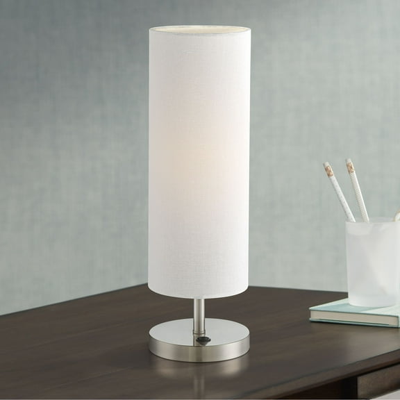 360 Lighting Heyburn Modern Accent Table Lamp 20" High Brushed Steel with USB and AC Power Outlet in Base Off White Cylinder Shade for Bedroom Desk