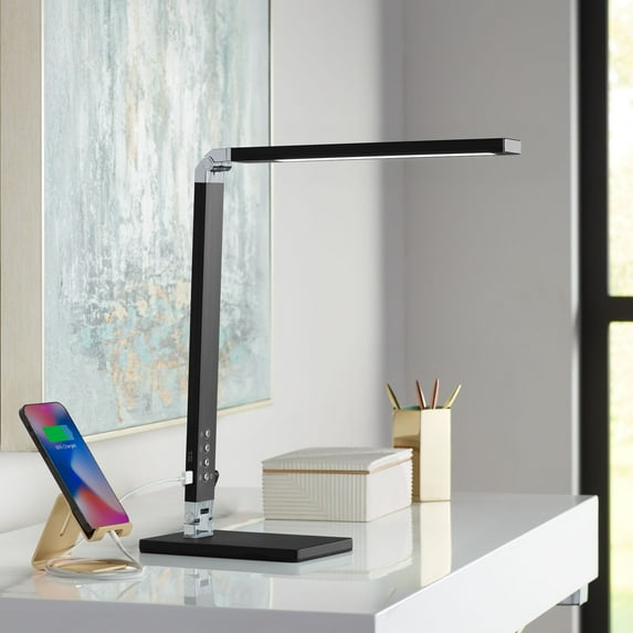 360 Lighting Jett Modern Desk Lamp 16 1/2" High Black with USB Port and Nightlight LED Dimmer Touch On Off for Bedroom Bedside Nightstand Family House