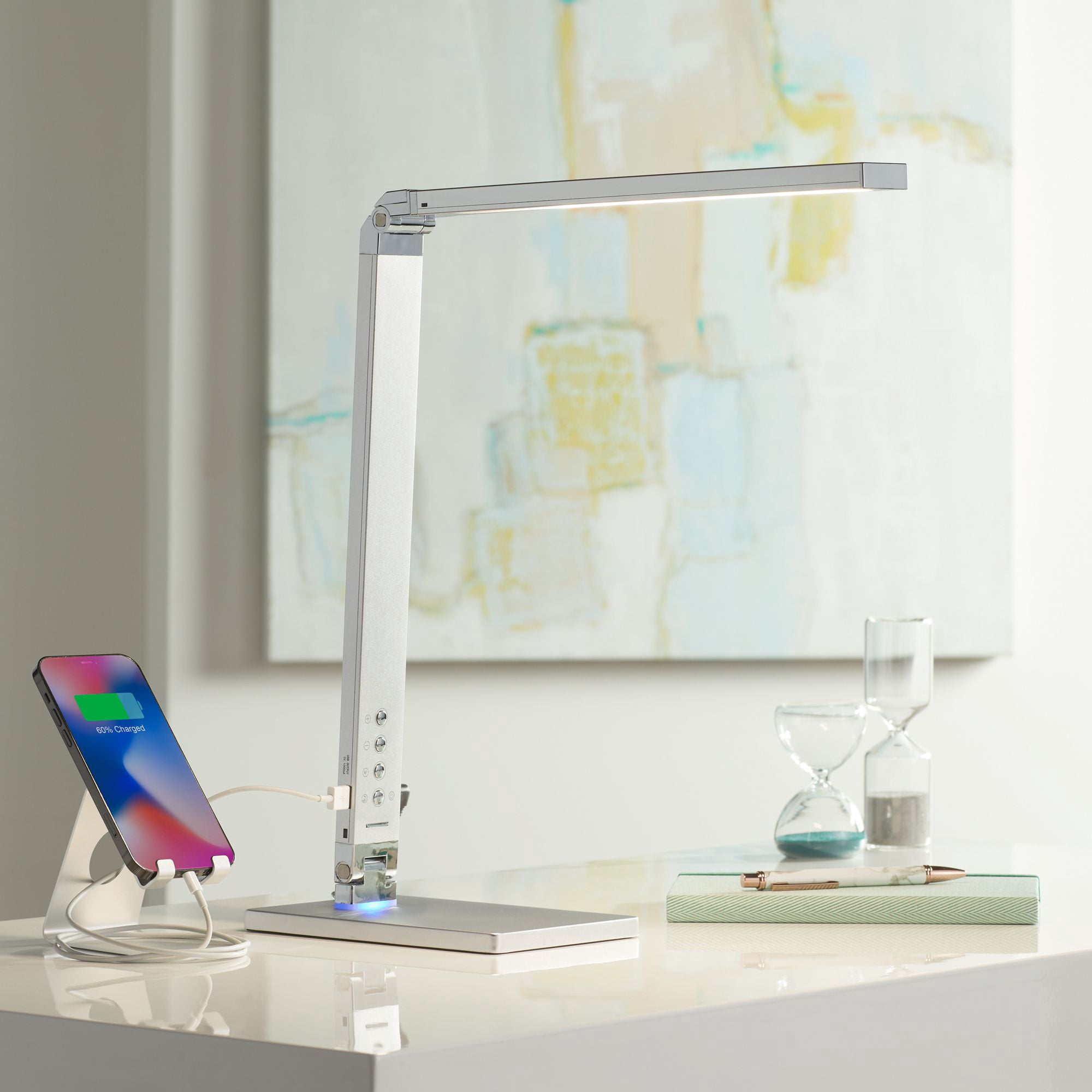 360 Lighting Jett Modern Desk Lamp 16 1/2" High Silver with USB Port and Nightlight LED Dimmer Touch On Off for Bedroom Bedside Nightstand Family Home
