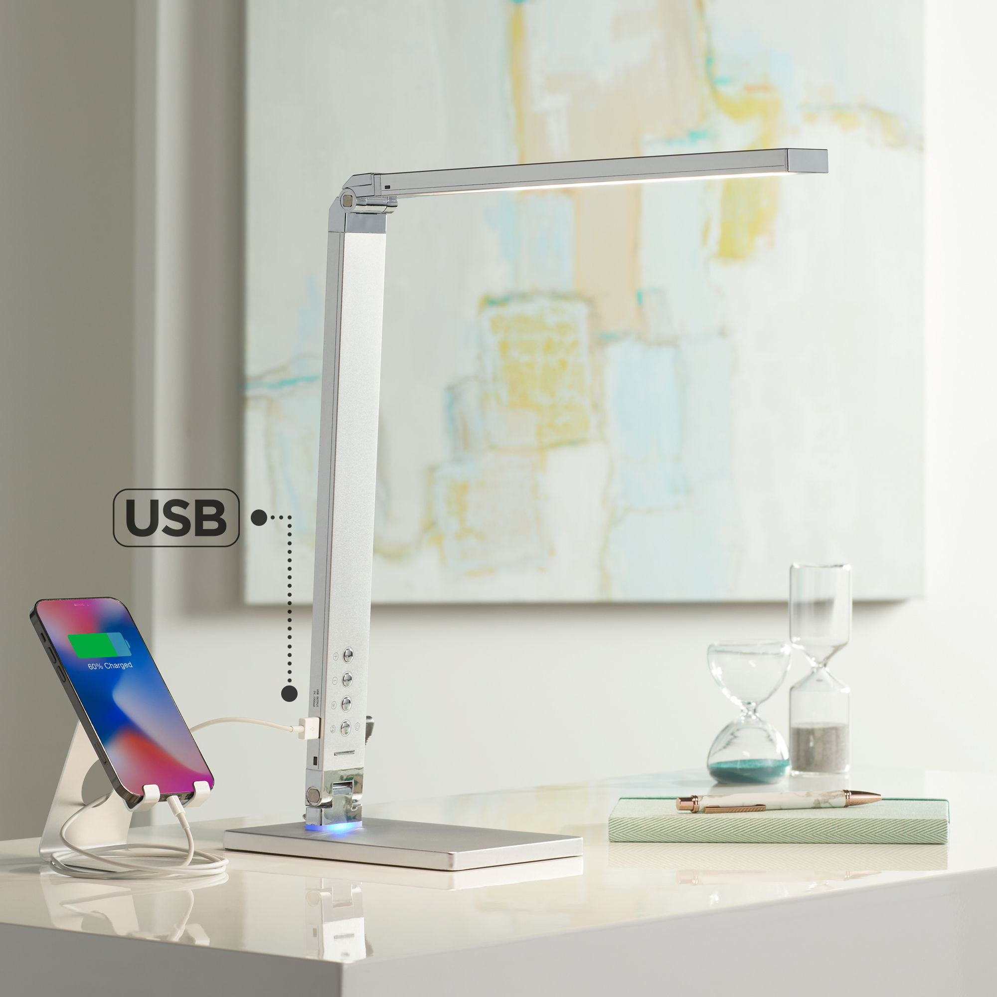 360 Lighting Jett Modern Desk Lamp 16 1/2" High Silver with USB Port