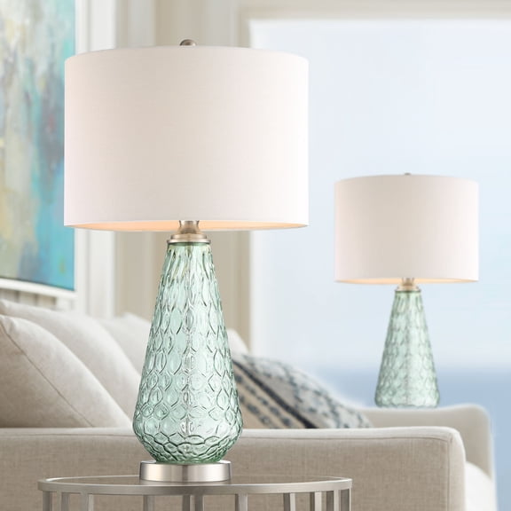 360 Lighting Julia 26 3/8" Tall Modern Coastal Table Lamps Set of 2 Seafoam Green Glass Living Room Bedroom Off-White Shade