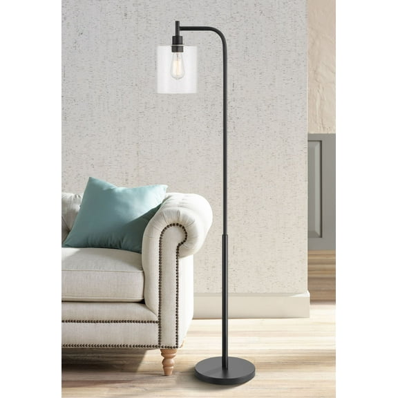 360 Lighting Karis Modern Downbridge Floor Lamp 62 1/2" Tall Matte Black Metal Clear Glass Shade for Living Room Reading Bedroom Office House Home