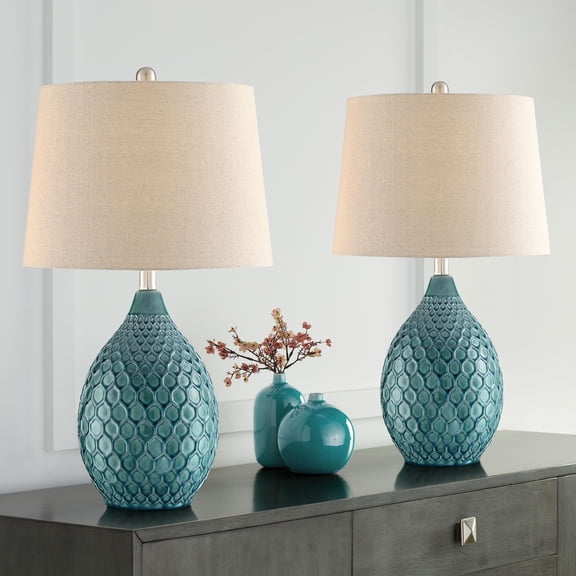 360 Lighting Kate 24 3/4" High Farmhouse Rustic Modern Table Lamps Set of 2 Sea Foam Ceramic Living Room Bedroom (Colors May Vary)
