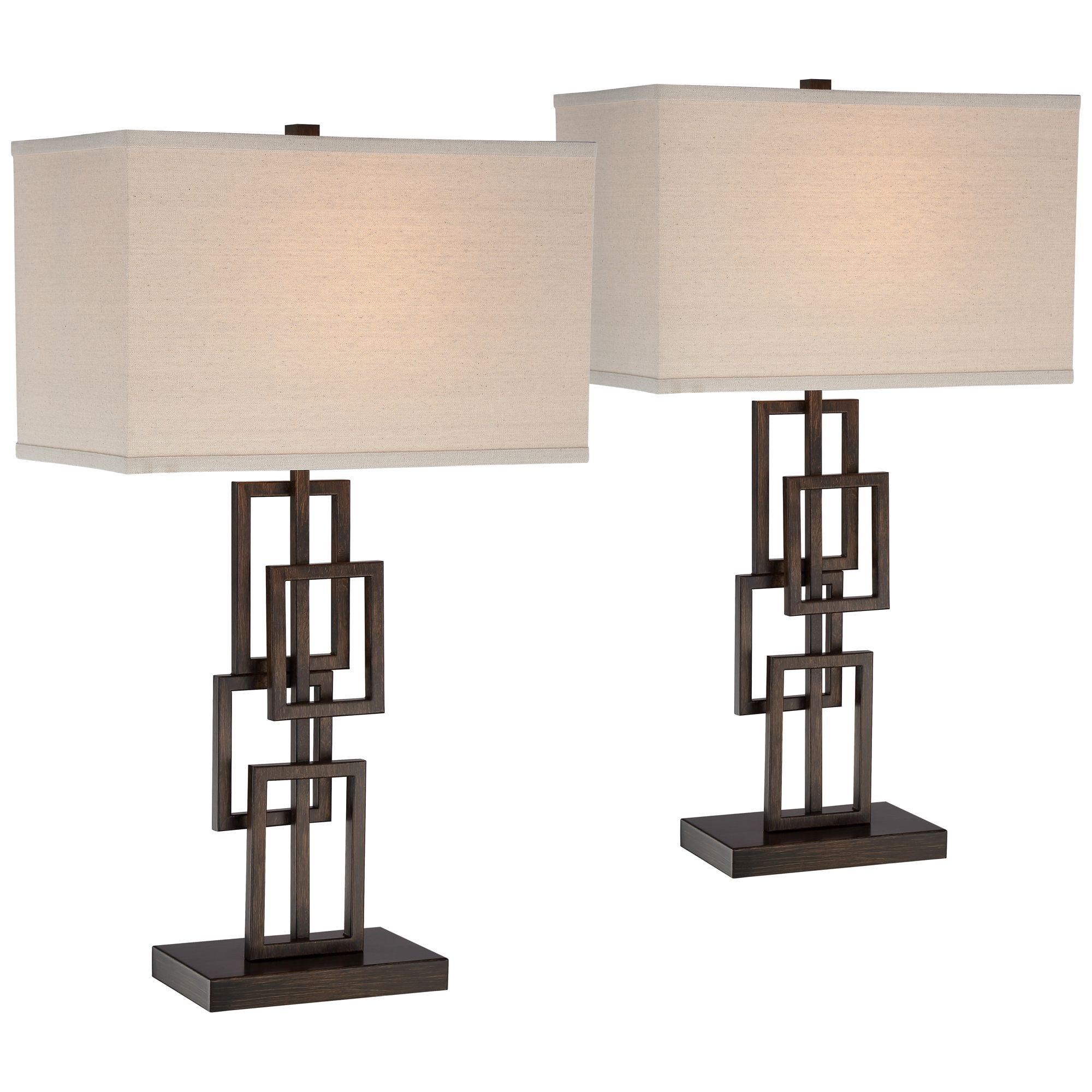 360 Lighting Kory Industrial Table Lamps 26 1/2" High Set of 2 Dark Bronze OffWhite Linen