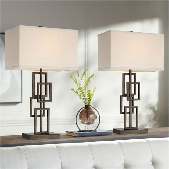 360 Lighting Kory Industrial Table Lamps 26 1/2" High Set of 2 Dark Bronze Off-White Linen Rectangular Shade for Bedroom Living Room Nightstand Office