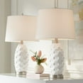 thumbnail image 1 of 360 Lighting LED Modern Coastal Accent Table Lamps 24 1/2" High Set of 2 Scalloped White Ceramic Drum Shade for Bedroom Living Room Bedside Nightstand, 1 of 9