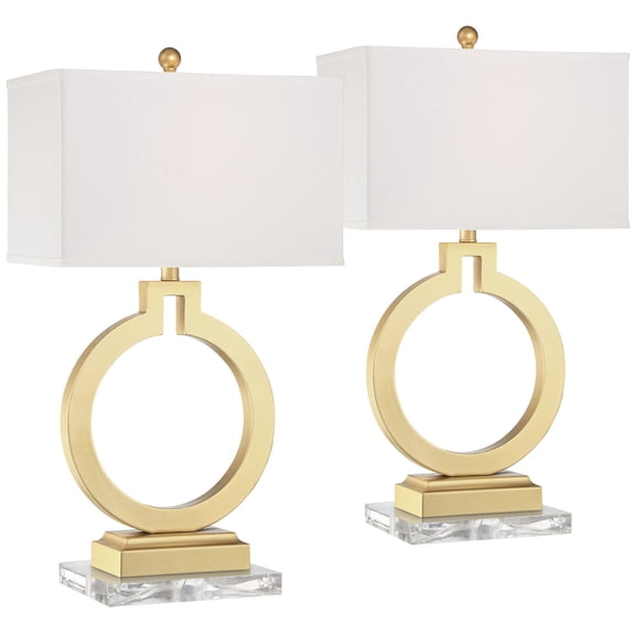 360 Lighting Lauren Modern Table Lamps Set of 2 with Clear Risers 28 1/2" Tall Gold USB Charging Port White Rectangular Shade for Bedroom Living Room
