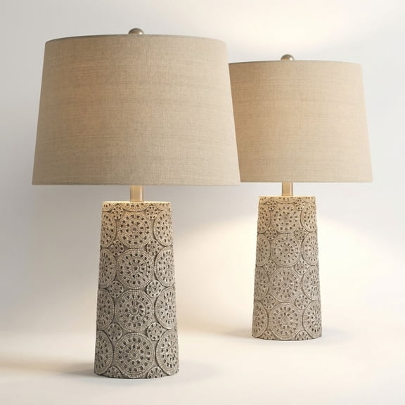 360 Lighting Lavinia 24 1/2"H Carved Stone Motif Table Lamp Set of 2 with Dimmer