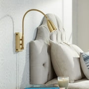 360 Lighting Lido Mid Century Modern Wall Lamp Warm Gold Plug-in 2 1/4" Fixture Adjustable Gooseneck for Bedroom Reading Living Room Hallway House