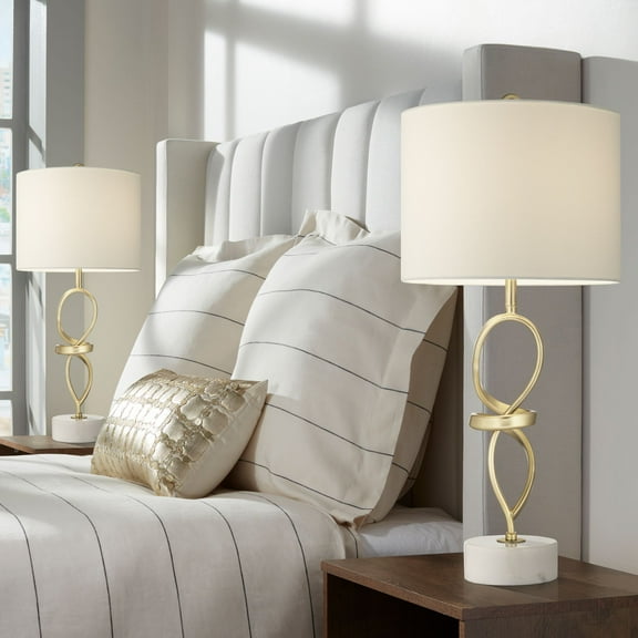 360 Lighting Liza 26 1/2" Tall Luxe Modern Table Lamps Set of 2 Gold Living Room Bedroom Bedside Nightstand White Shade House