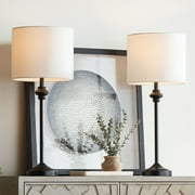 360 Lighting Lynn 26" Tall Skinny Buffet Modern Table Lamps Set of 2 Black Metal White Shade Living Room Bedroom Bedside House